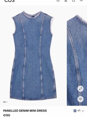 COS Panelled Light Blue Frayed Denim Mini Dress Size 8